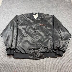 Vintage Snap On Jacket Men's XL Black Satin Bomber Snap Front Made in USA 80s